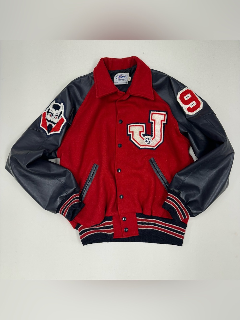 Vintage Neff Jacket Mens M Red Blue Wool Leather Varsity Letterman Made USA Y2K
